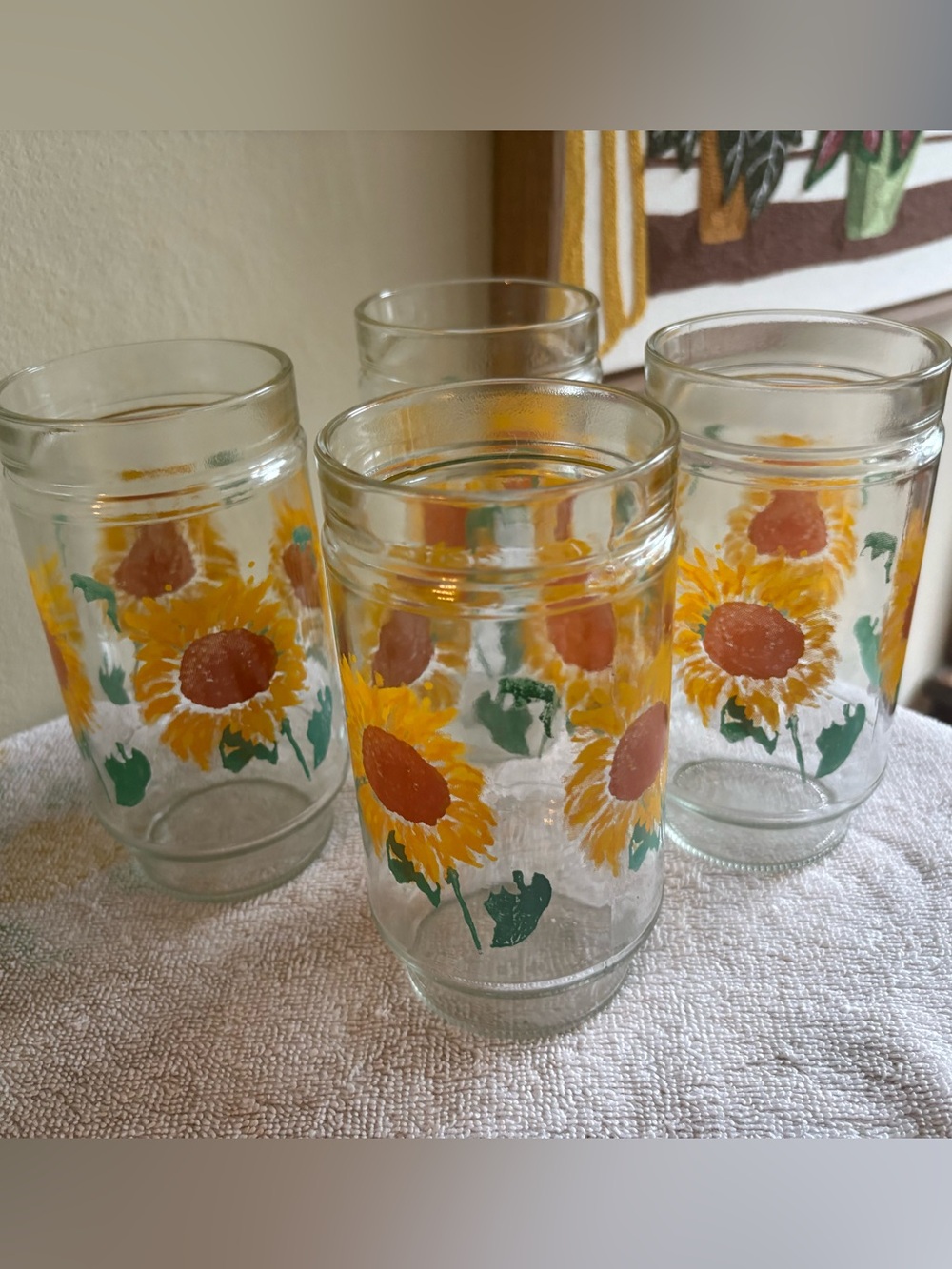 Vintage Anchor Hocking Sunflower "Jelly Jar" Drinking Glasses - Set of 4